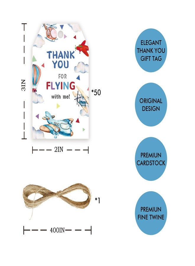 FORSHEEP 50pcs Airplane Thank You Tags, Plane Gift Tag with String for Boy Birthday Party, Thank You Paper Tags for Graduation/Adventure Begin Party Favors - Image 2
